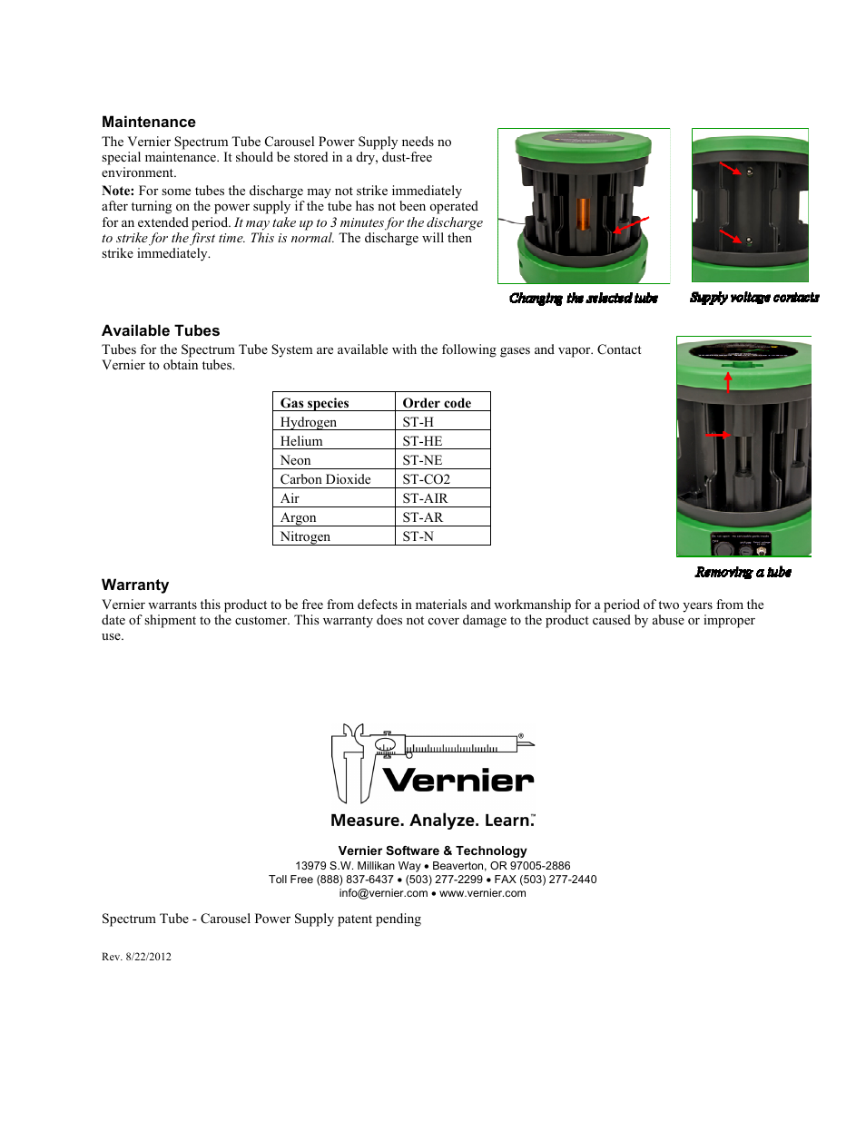 Vernier Spectrum Tube Carousel Power Supply User Manual | Page 4 / 4