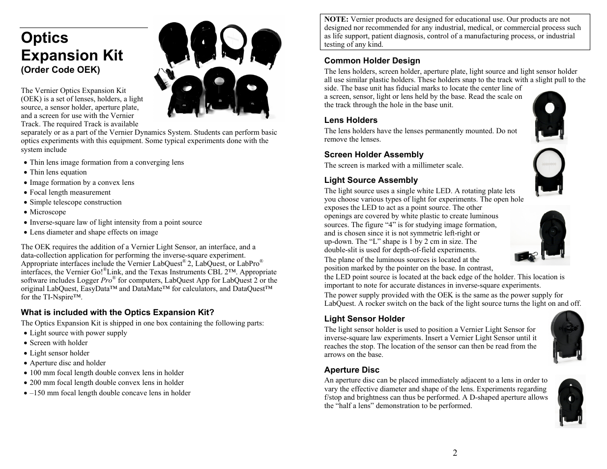 Vernier Optics Expansion Kit User Manual | 4 pages