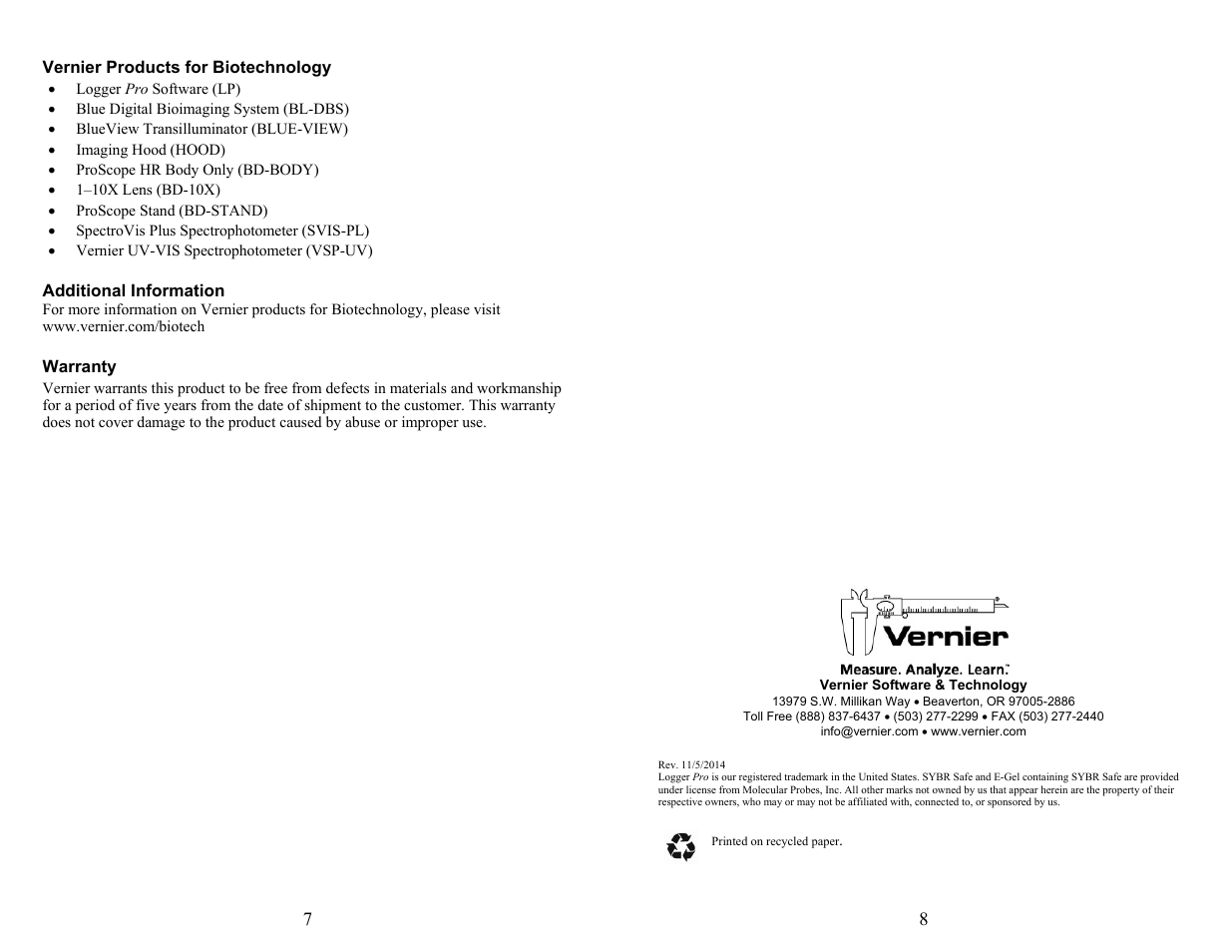 Vernier BlueView Transilluminator User Manual | Page 4 / 4