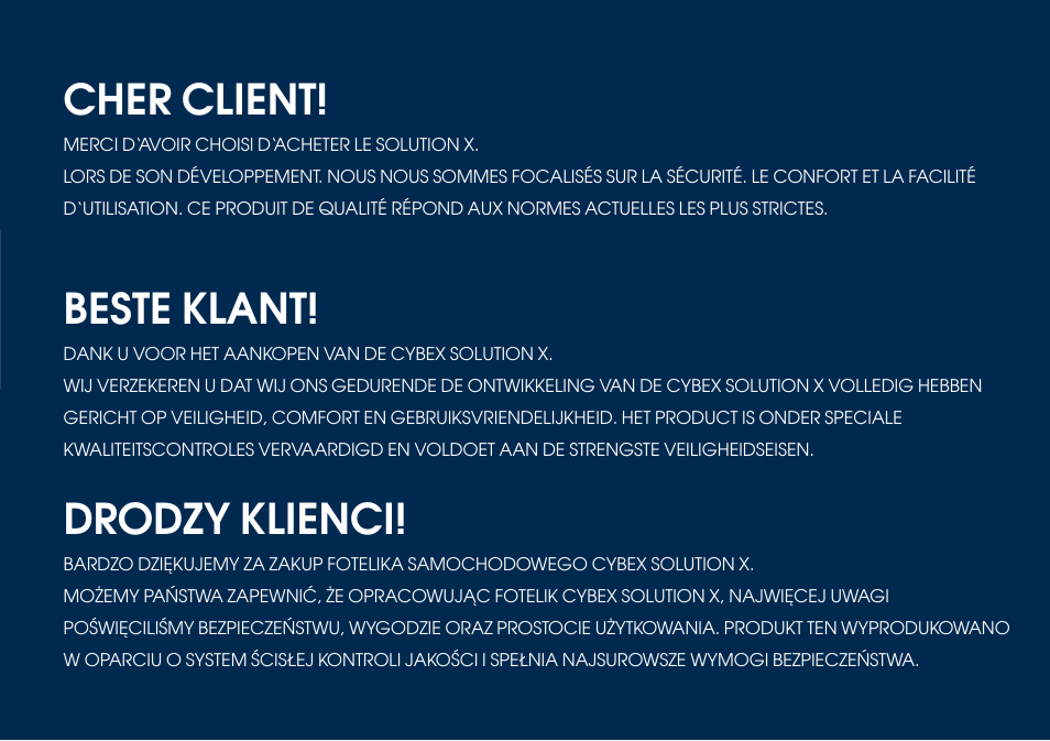 Beste klant, Cher client, Drodzy klienci | Cybex SOLUTION X User Manual | Page 28 / 68