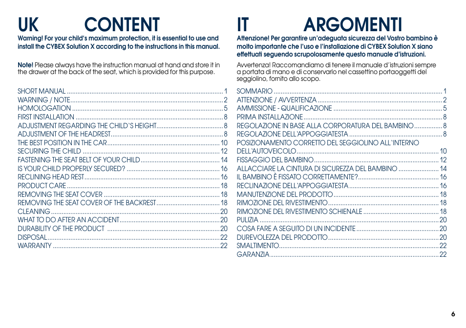 Uk content it argomenti | Cybex SOLUTION X User Manual | Page 8 / 68