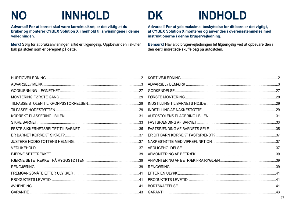 No innhold, Dk indhold | Cybex SOLUTION X User Manual | Page 27 / 64