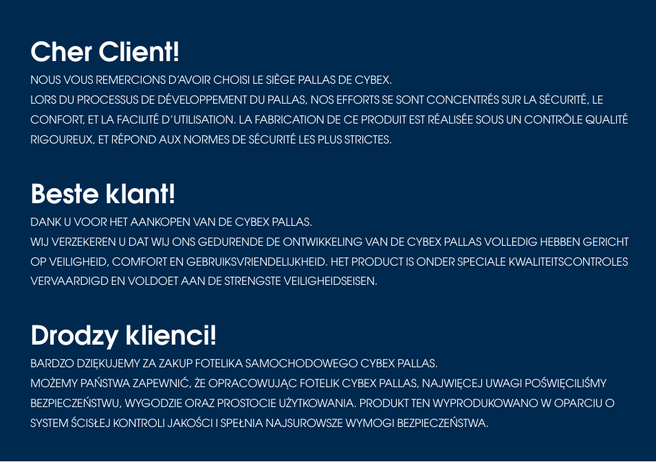 Cher client, Beste klant, Drodzy klienci | Cybex PALLAS User Manual | Page 26 / 66