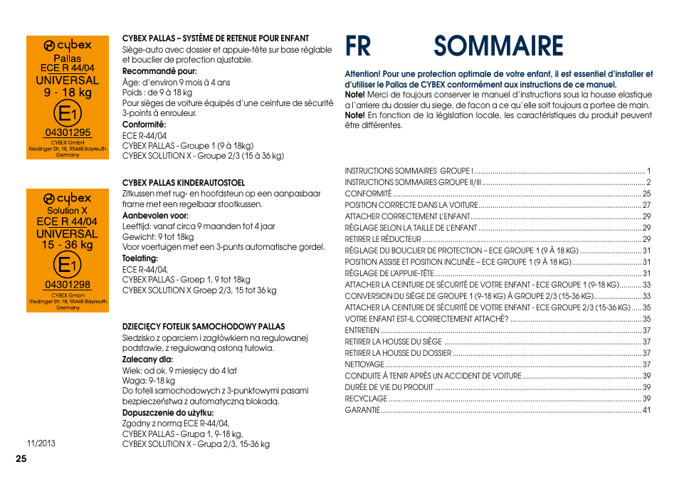 Sommaire | Cybex PALLAS User Manual | Page 27 / 66