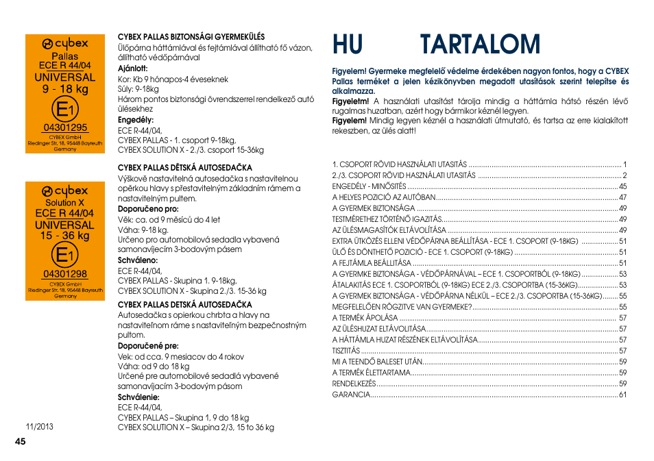 Tartalom | Cybex PALLAS User Manual | Page 47 / 66