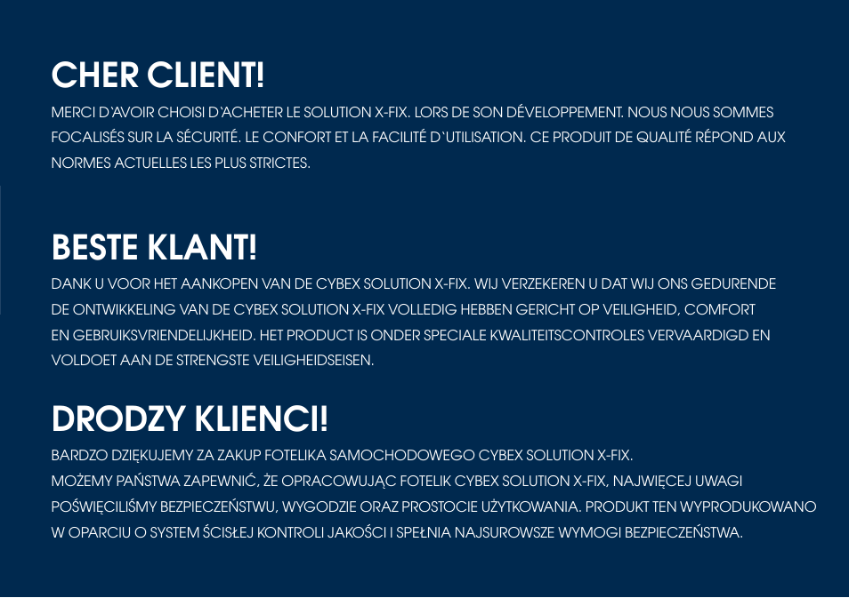 Cher client, Beste klant, Drodzy klienci | Cybex SOLUTION X-FIX User Manual | Page 30 / 76