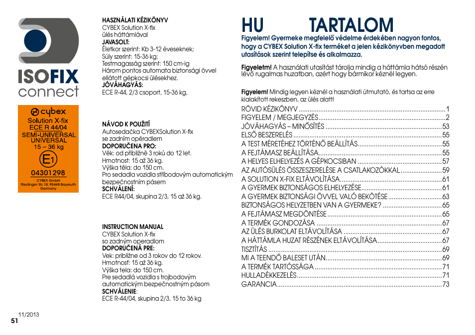 Hu tartalom | Cybex SOLUTION X-FIX User Manual | Page 53 / 76