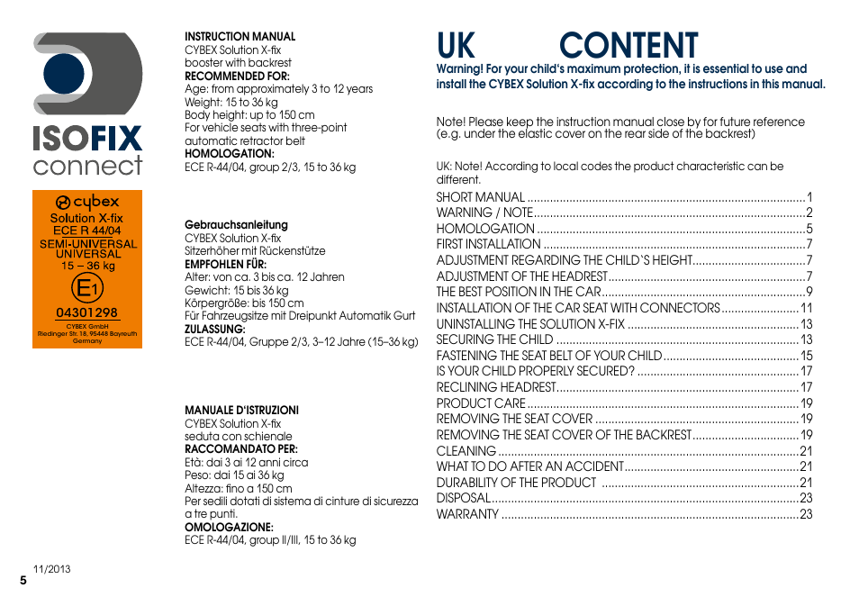 Uk content | Cybex SOLUTION X-FIX User Manual | Page 7 / 76