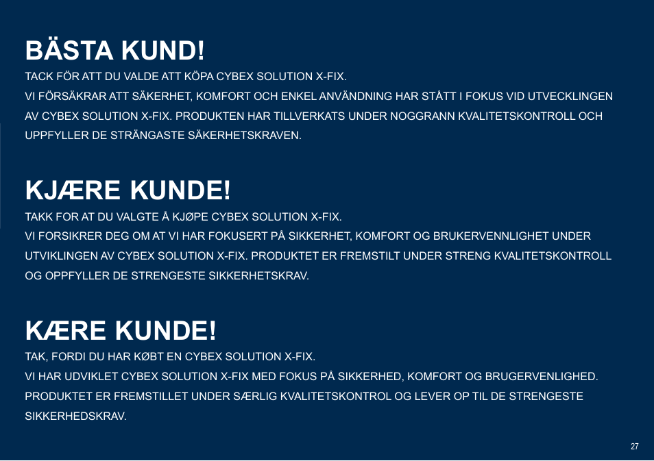 Kære kunde, Bästa kund, Kjære kunde | Cybex SOLUTION X-FIX User Manual | Page 27 / 72