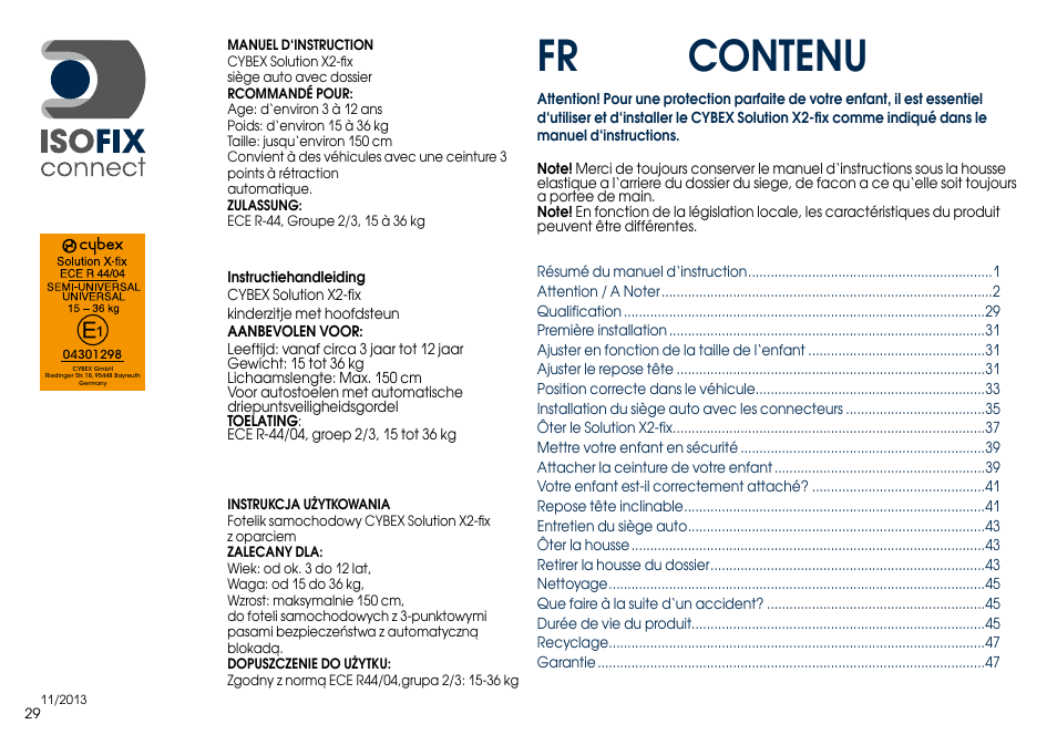 Fr contenu | Cybex SOLUTION X2-FIX User Manual | Page 31 / 76