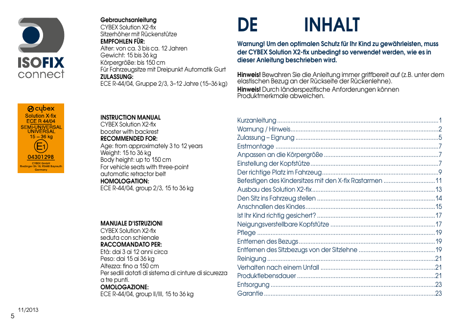 De inhalt | Cybex SOLUTION X2-FIX User Manual | Page 7 / 76