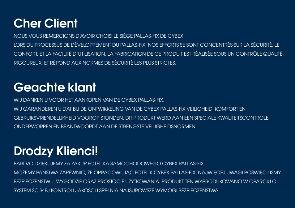 Cher client, Geachte klant, Drodzy klienci | Cybex PALLAS-FIX User Manual | Page 32 / 84