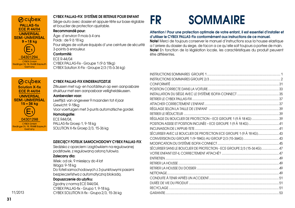 Sommaire fr | Cybex PALLAS-FIX User Manual | Page 33 / 84