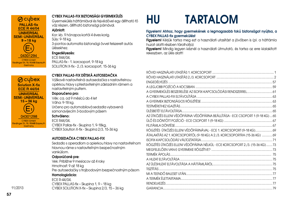 Tartalom | Cybex PALLAS-FIX User Manual | Page 59 / 84