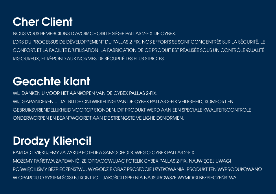 Cher client, Geachte klant, Drodzy klienci | Cybex PALLAS 2-FIX User Manual | Page 32 / 84