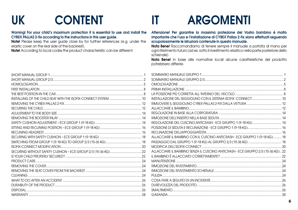 It argomenti, Content uk | Cybex PALLAS 2-FIX User Manual | Page 8 / 84