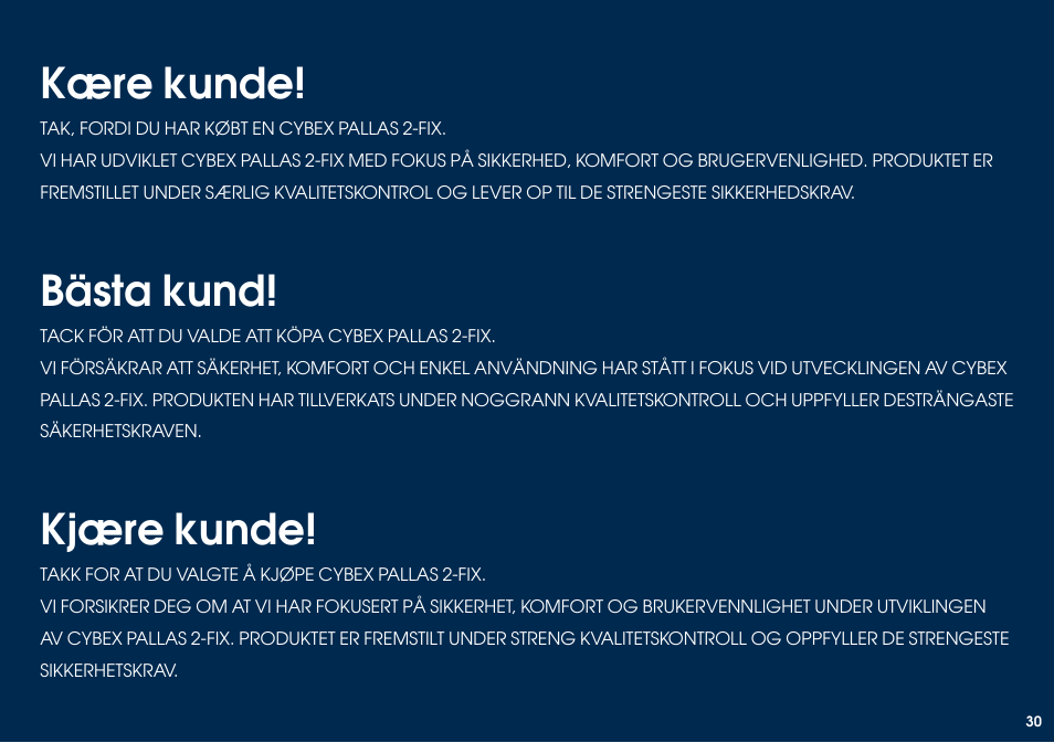 Bästa kund, Kjære kunde, Kære kunde | Cybex PALLAS 2-FIX User Manual | Page 32 / 82