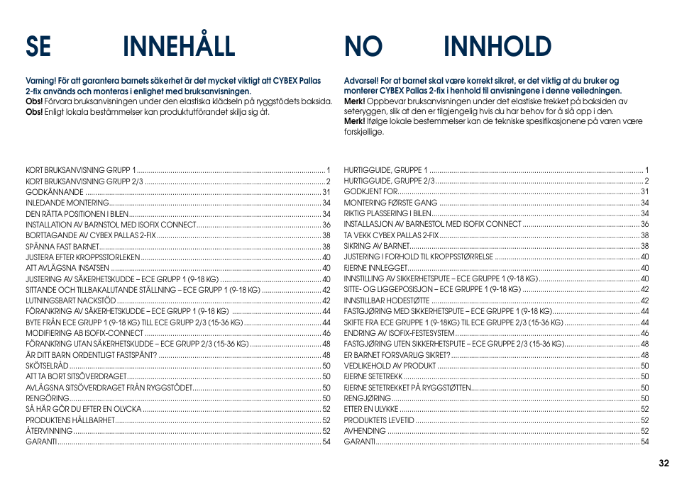 No innhold innehåll se | Cybex PALLAS 2-FIX User Manual | Page 34 / 82