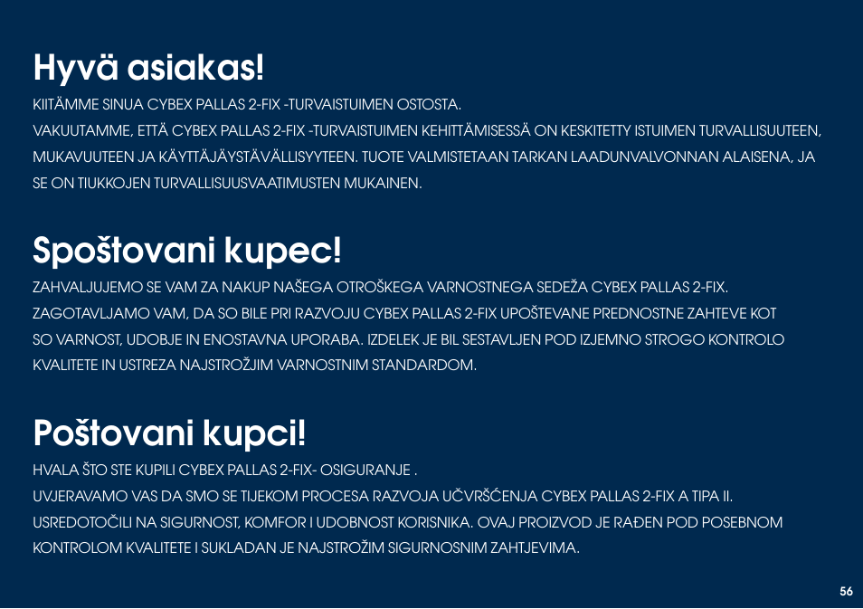 Spoštovani kupec, Poštovani kupci, Hyvä asiakas | Cybex PALLAS 2-FIX User Manual | Page 58 / 82