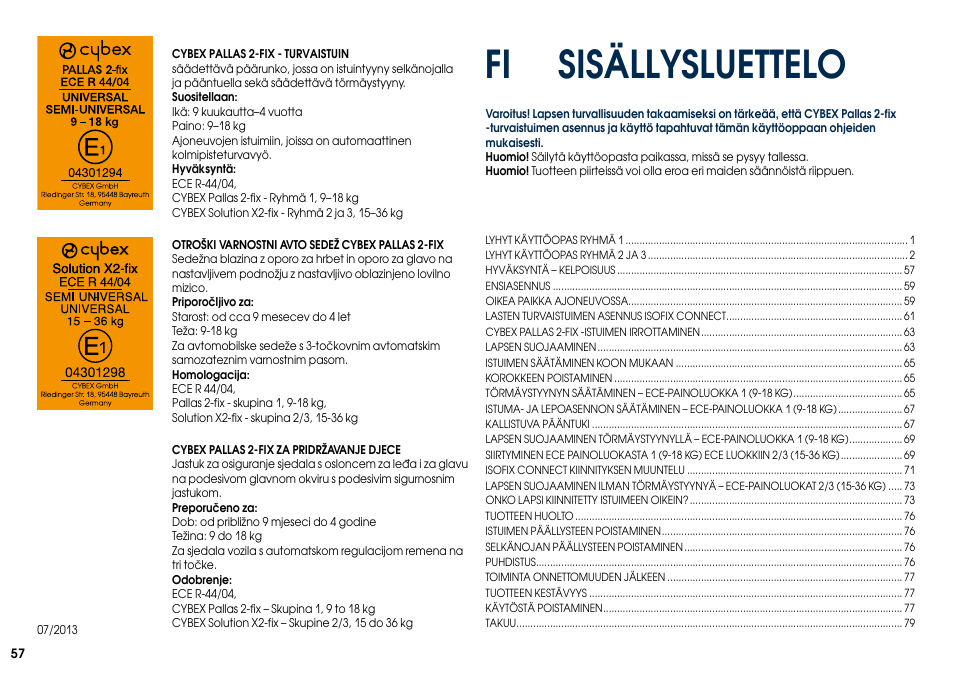 Sisällysluettelo | Cybex PALLAS 2-FIX User Manual | Page 59 / 82