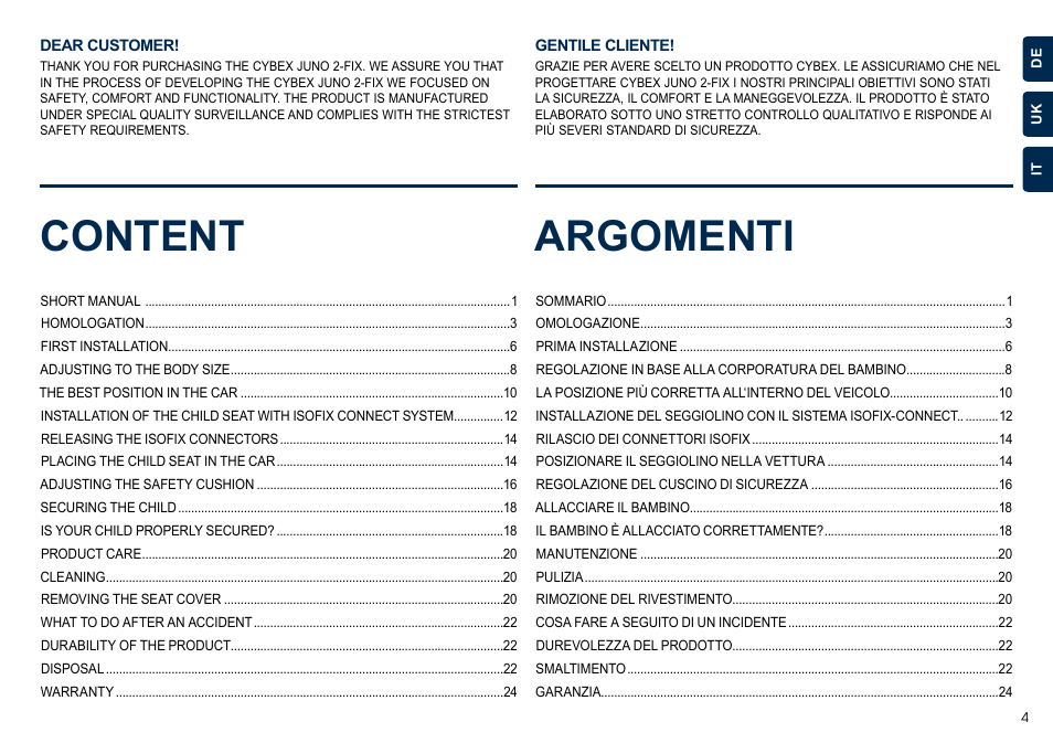 Content argomenti | Cybex JUNO 2-FIX User Manual | Page 5 / 72
