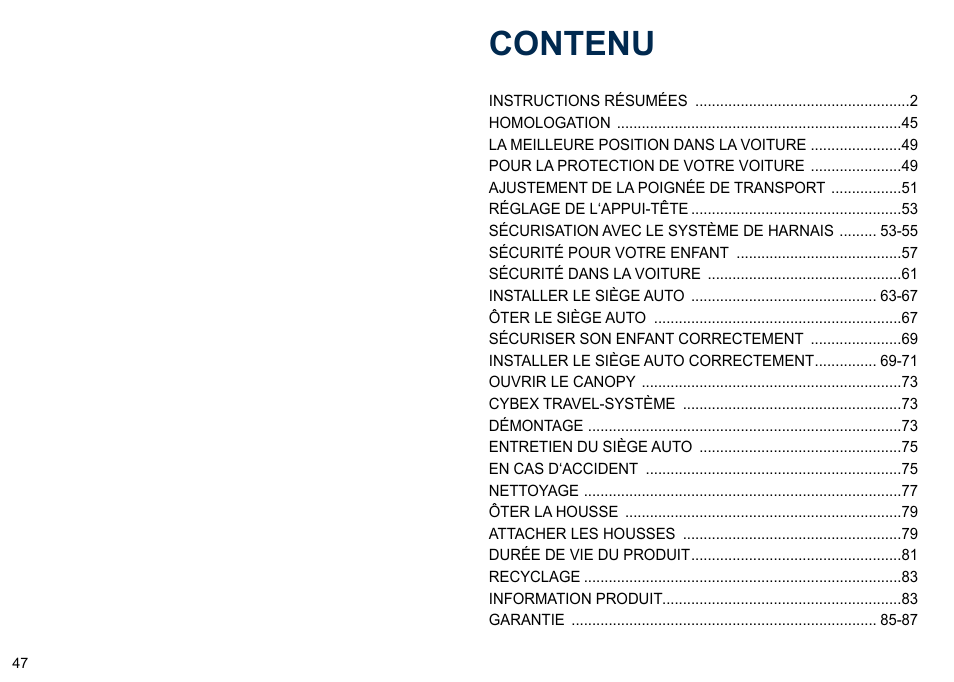 Contenu | Cybex ATON 4 User Manual | Page 49 / 132