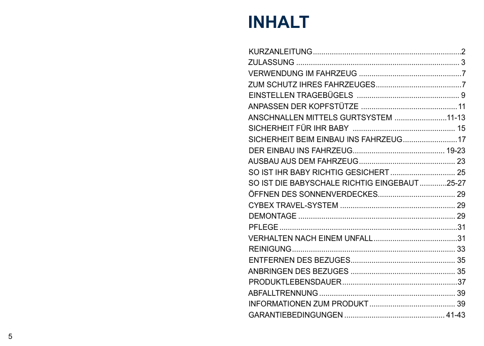 Inhalt | Cybex ATON 4 User Manual | Page 7 / 132