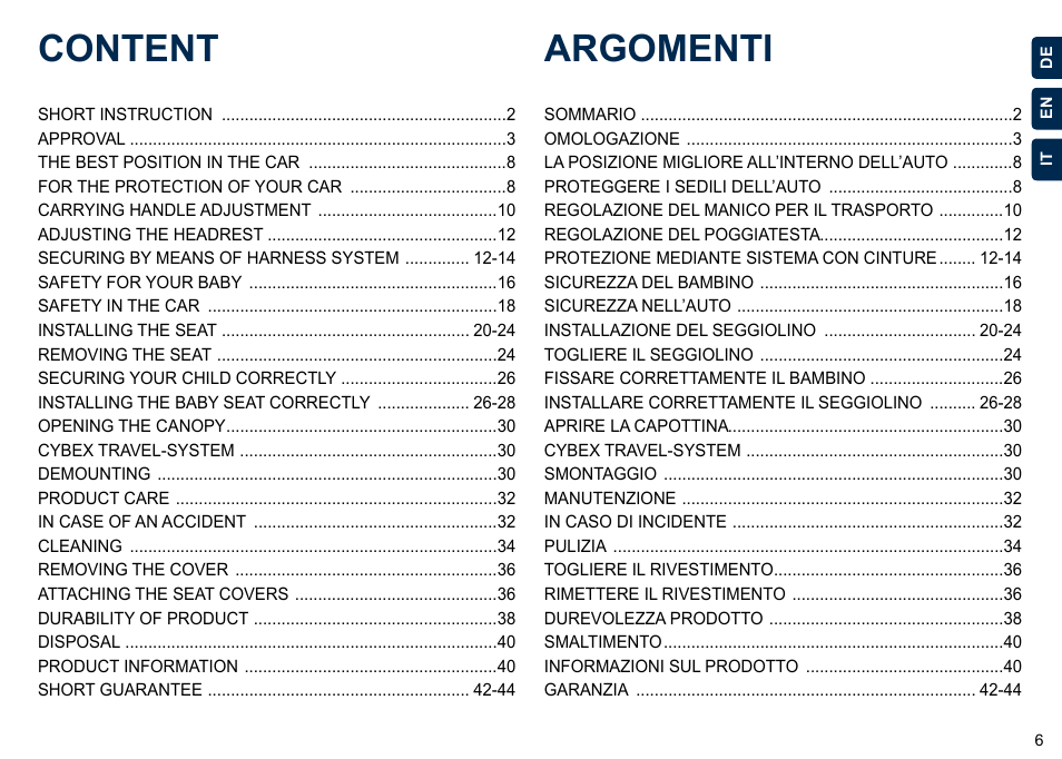 Content argomenti | Cybex ATON 4 User Manual | Page 8 / 132