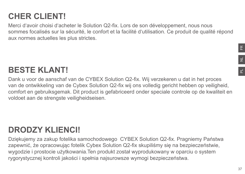 Cher client, Beste klant, Drodzy klienci | Cybex SOLUTION Q2-FIX User Manual | Page 37 / 100