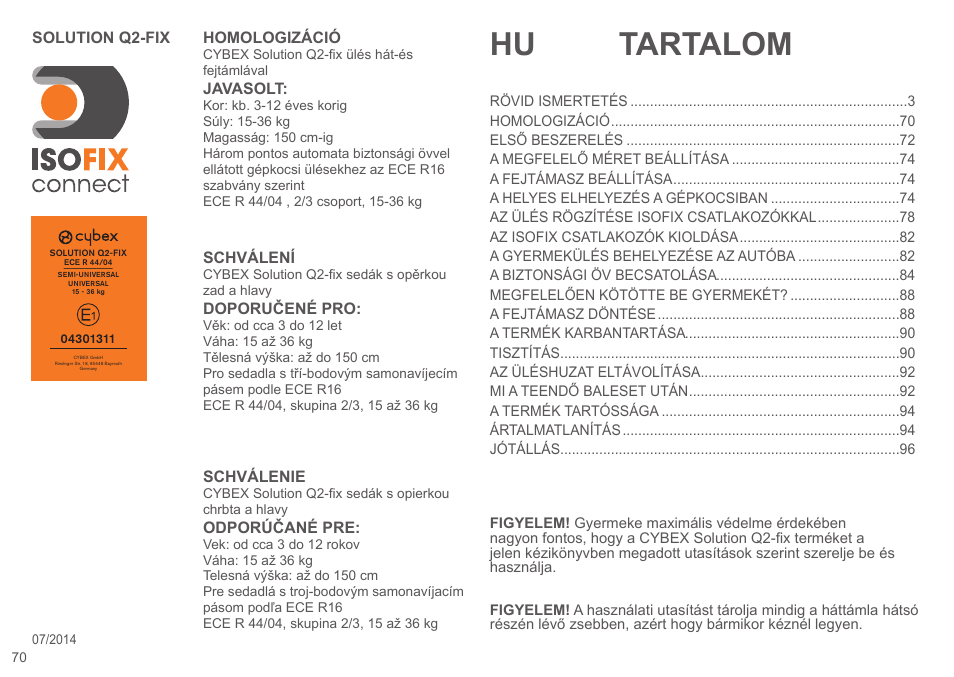 Tartalom | Cybex SOLUTION Q2-FIX User Manual | Page 70 / 100