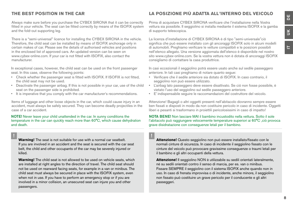 Cybex SIRONA User Manual | Page 10 / 120