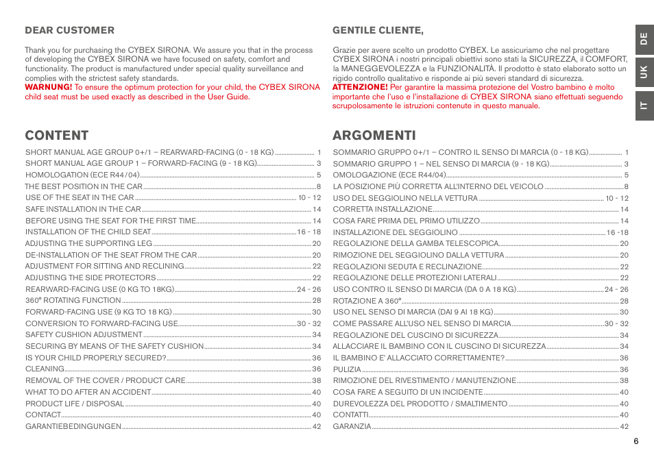 Content argomenti | Cybex SIRONA User Manual | Page 8 / 120