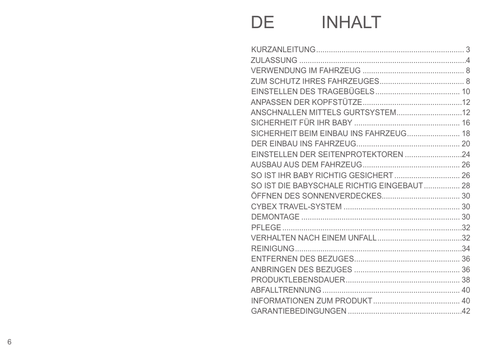 Inhalt de | Cybex ATON Q User Manual | Page 6 / 132