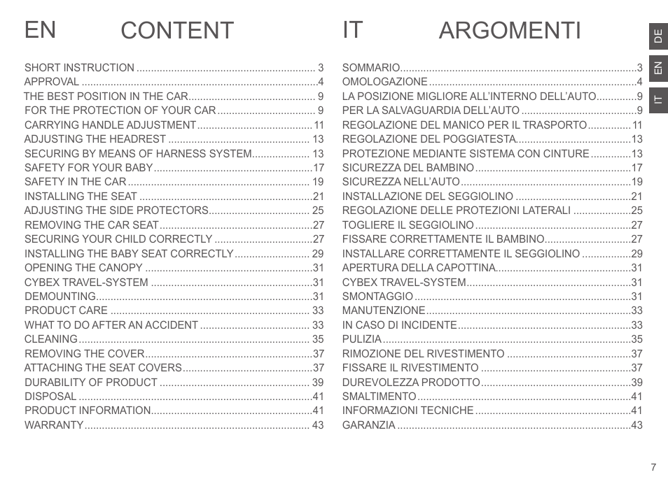 Content argomenti en | Cybex ATON Q User Manual | Page 7 / 132