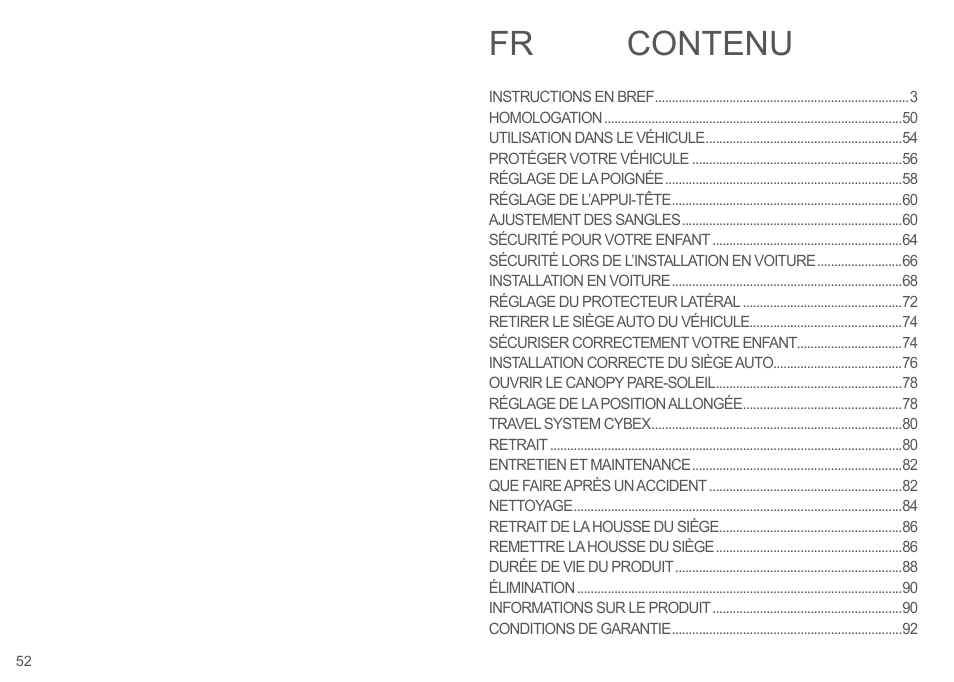 Contenu fr | Cybex CLOUD Q User Manual | Page 52 / 190