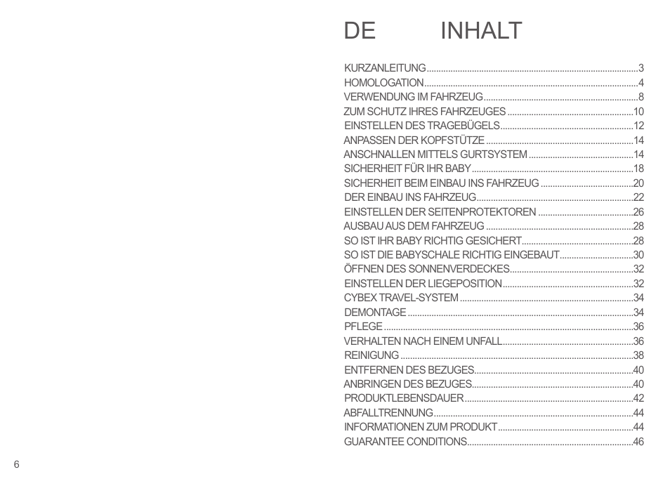 Inhalt de | Cybex CLOUD Q User Manual | Page 6 / 190