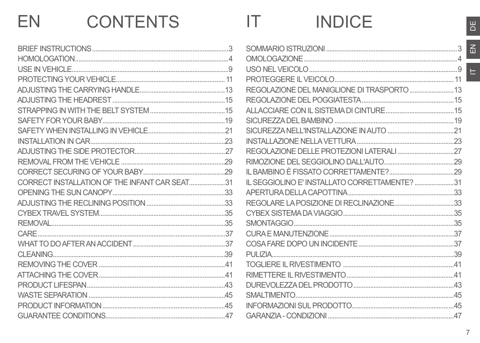 Contents indice | Cybex CLOUD Q User Manual | Page 7 / 190