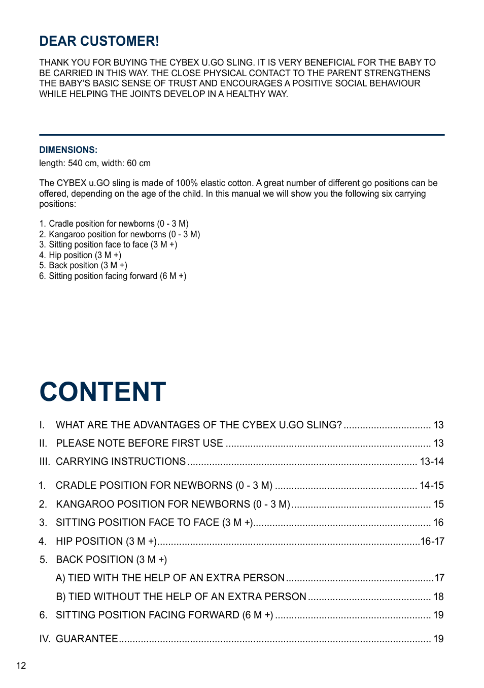 Content, Dear customer | Cybex U.GO User Manual | Page 12 / 76