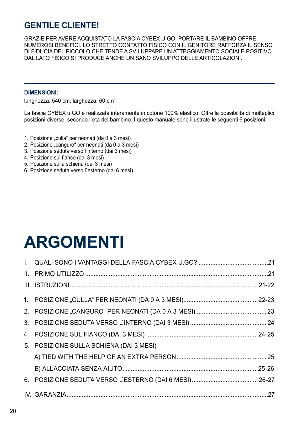 Argomenti, Gentile cliente | Cybex U.GO User Manual | Page 20 / 76