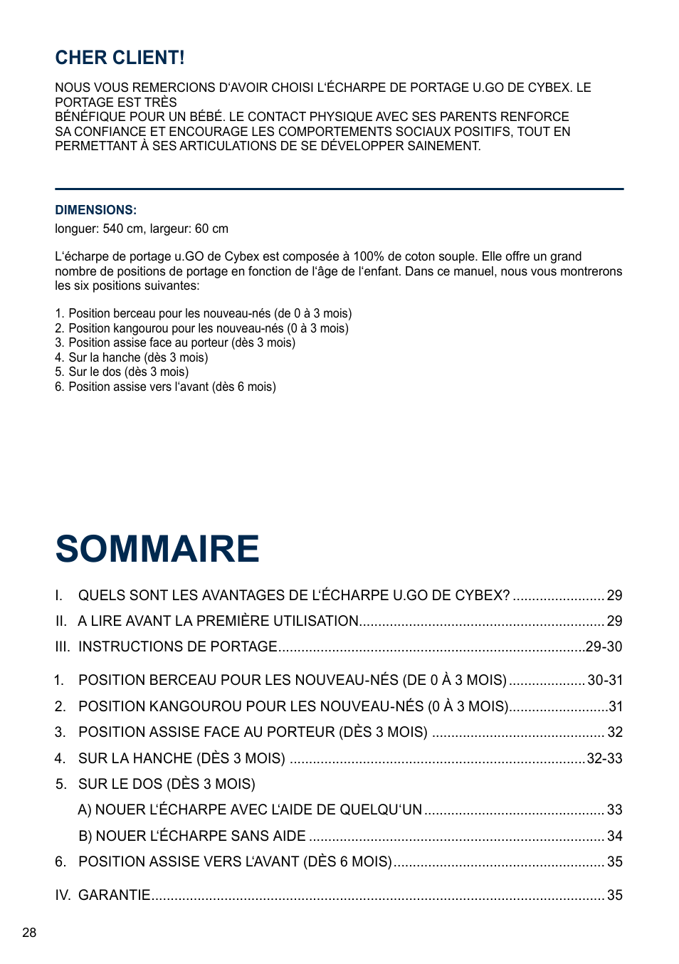 Sommaire, Cher client | Cybex U.GO User Manual | Page 28 / 76