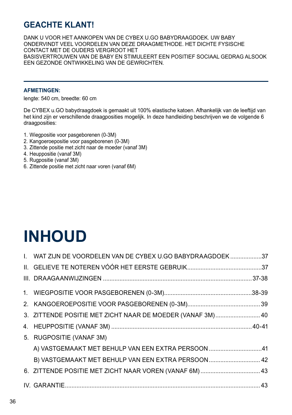 Inhoud, Geachte klant | Cybex U.GO User Manual | Page 36 / 76