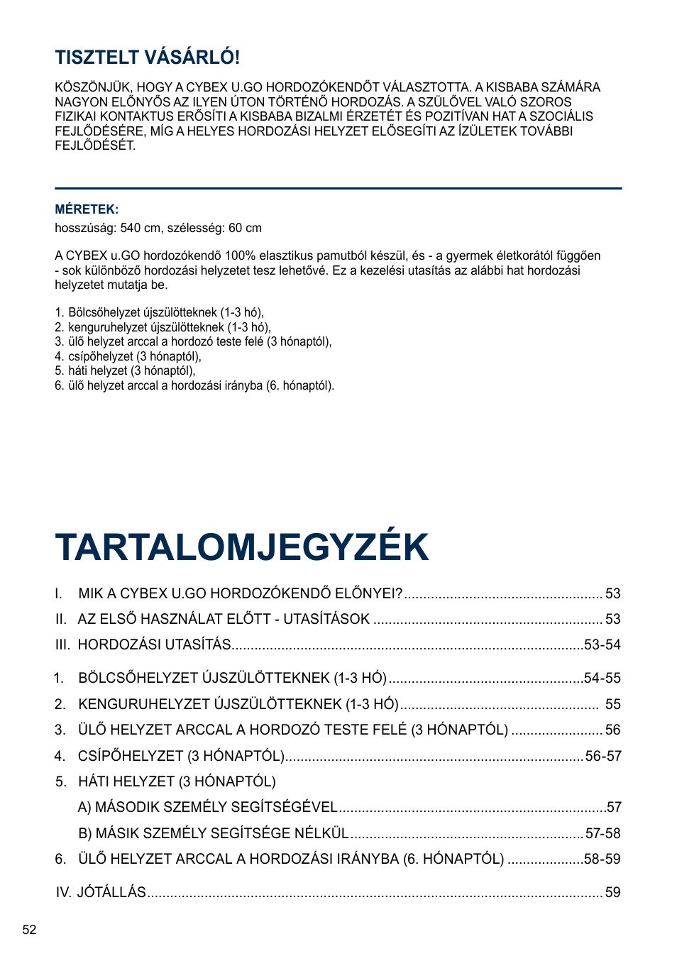 Tartalomjegyzék, Tisztelt vásárló | Cybex U.GO User Manual | Page 52 / 76