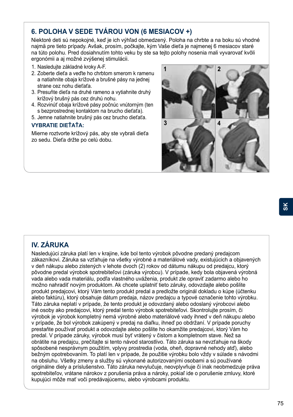 Poloha v sede tvárou von (6 mesiacov +), Iv. záruka | Cybex U.GO User Manual | Page 75 / 76