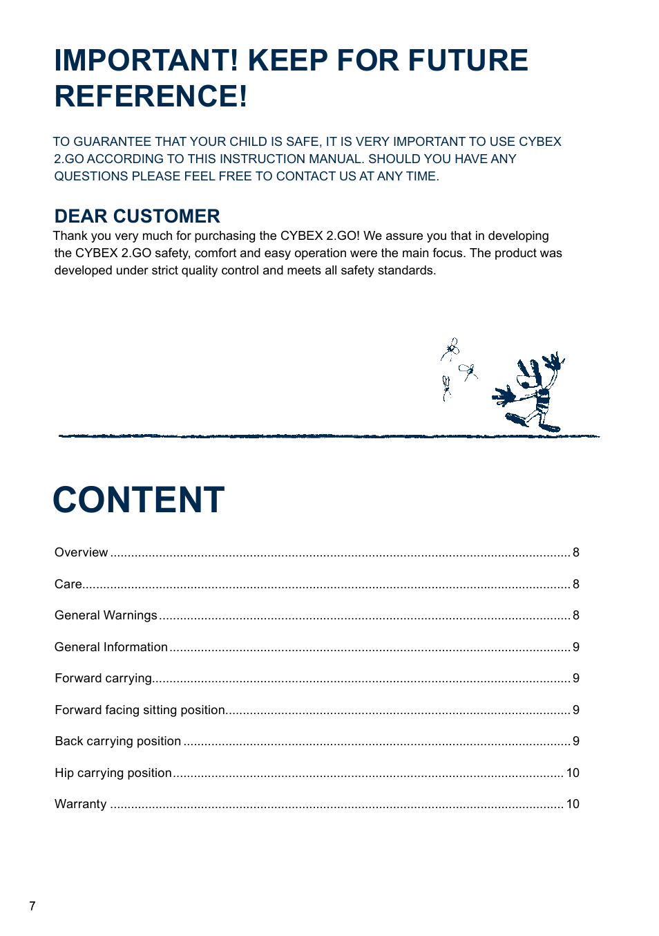 Content, Important! keep for future reference, Dear customer | Cybex 2.GO User Manual | Page 11 / 44