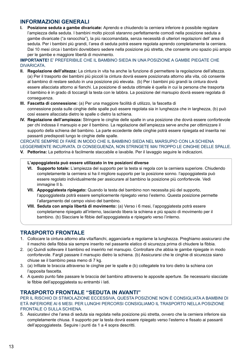 Informazioni generali, Trasporto frontale, Trasporto frontale “seduta in avanti | Cybex 2.GO User Manual | Page 17 / 44