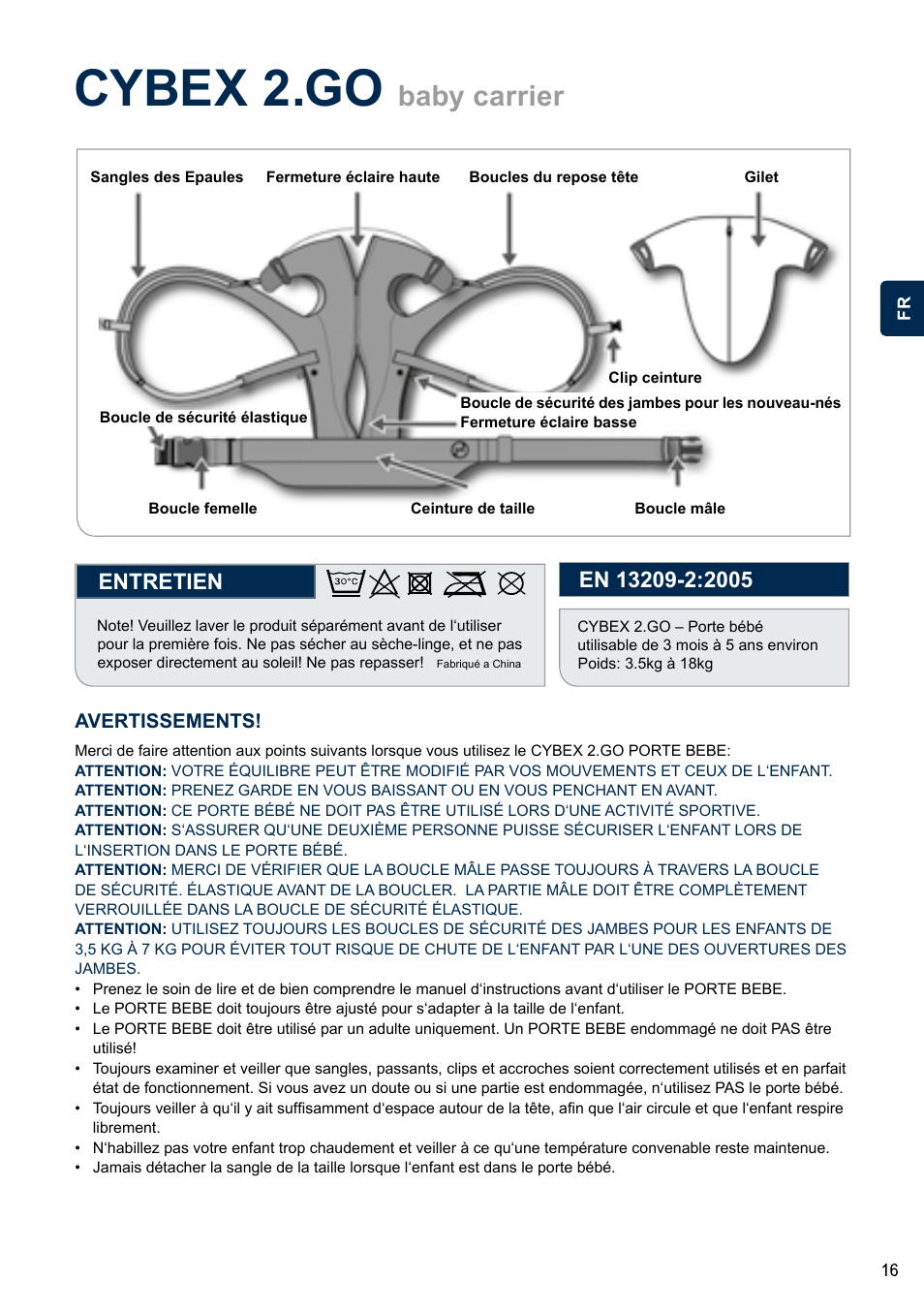 Cybex 2.go, Baby carrier, Entretien | Cybex 2.GO User Manual | Page 20 / 44