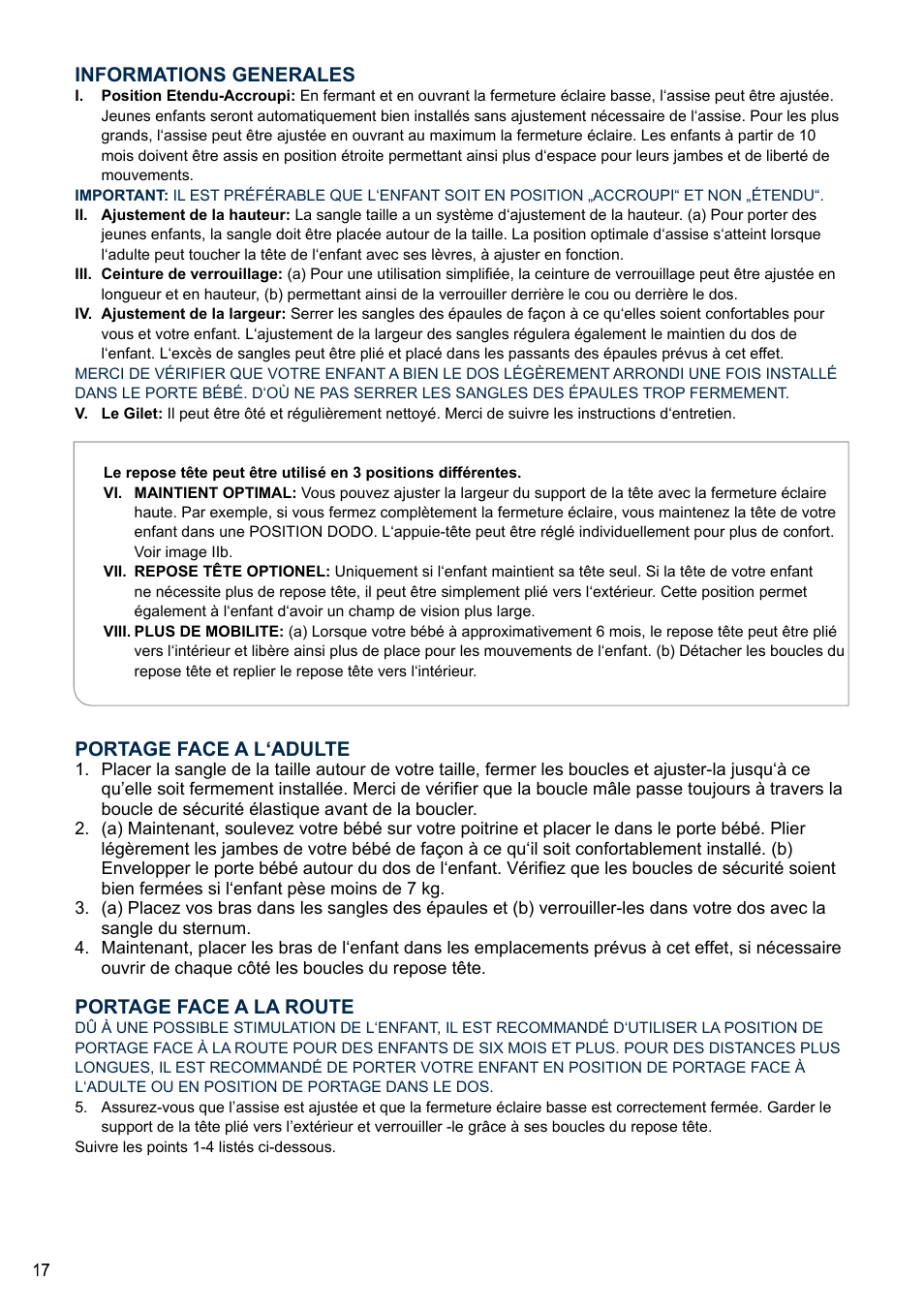 Informations generales, Portage face a l‘adulte, Portage face a la route | Cybex 2.GO User Manual | Page 21 / 44