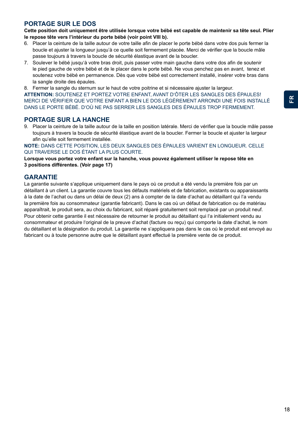 Portage sur le dos, Portage sur la hanche, Garantie | Cybex 2.GO User Manual | Page 22 / 44
