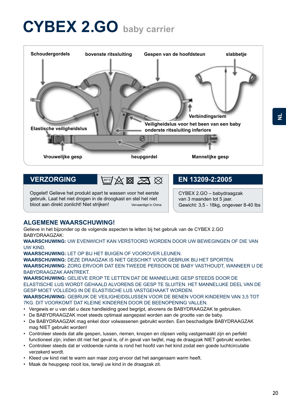 Cybex 2.go, Baby carrier, Verzorging | Cybex 2.GO User Manual | Page 24 / 44