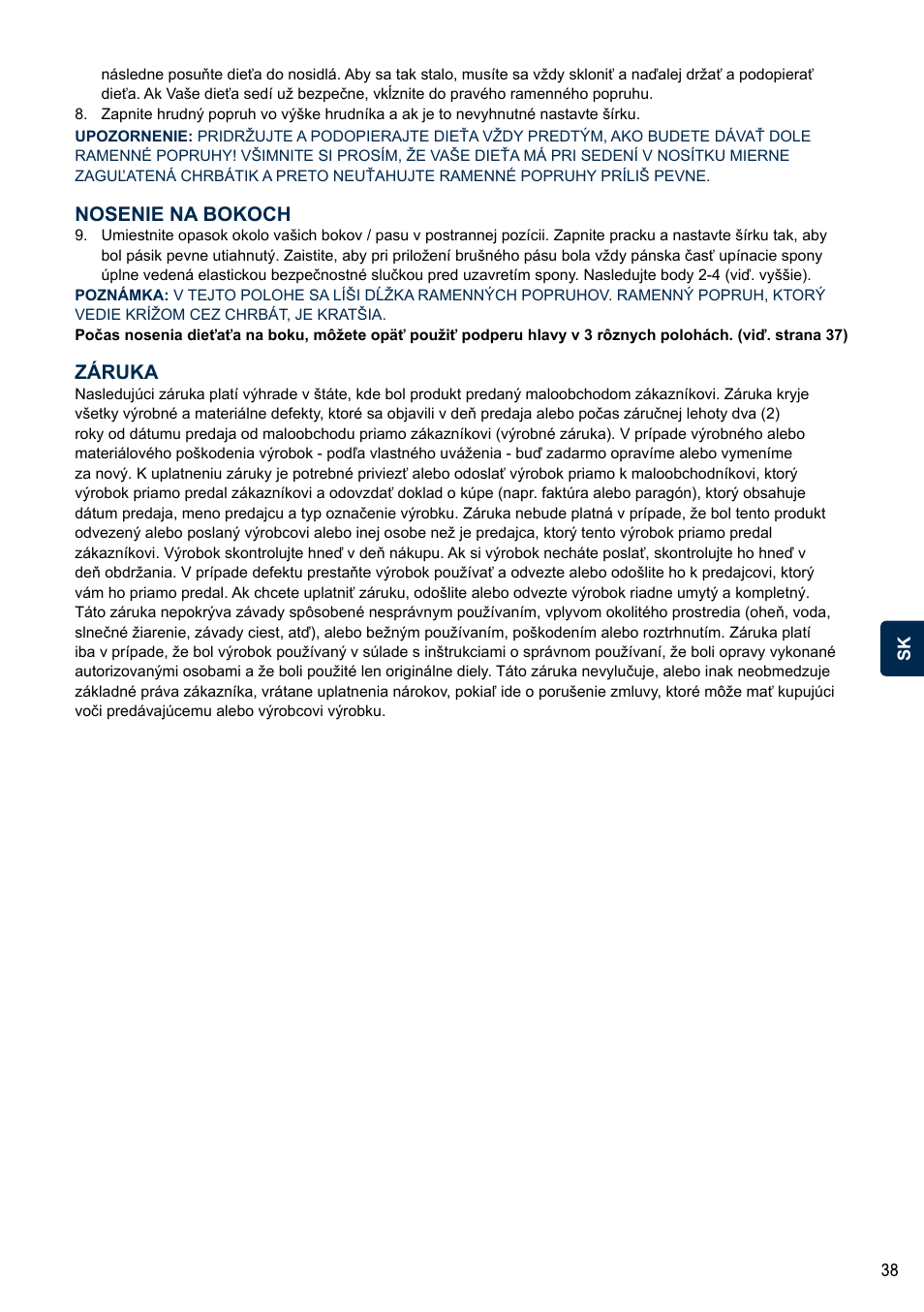 Nosenie na bokoch, Záruka | Cybex 2.GO User Manual | Page 42 / 44